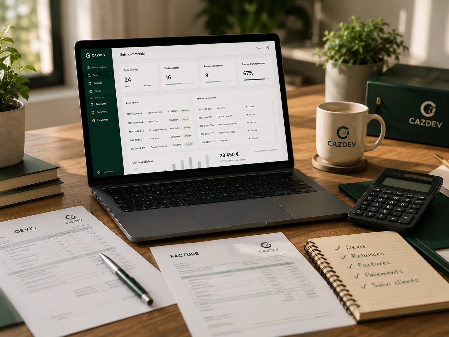 Gestion commerciale, devis, factures et suivi client avec CAZDEV
